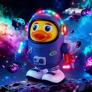 Space Dancing Duck Toy for Kids - Electronic Walking Dancing Robot Duck with Colorful Flashing Lights, Cool Music, Blinking Eyes & Moving Arms - Interactive Toddler Baby Boy Girl Birthday Gift(Not Included 3 AA Batteries)
