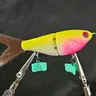 5 Inch Glide Bait with Brush Tail and VMC Treble Hooks. Thie glide is slow sinking, just under 5 inches from noes to the tip of the tail and weighs 1/2 OZ