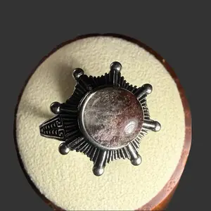 Unique Pick High Grade Big Natural Phantom Crystal Ring /Silver-plated Ring