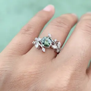 1ct Green VVS1 Moissanite Engagement Wedding Ring Sterling Silver Size 4-9 S14274
