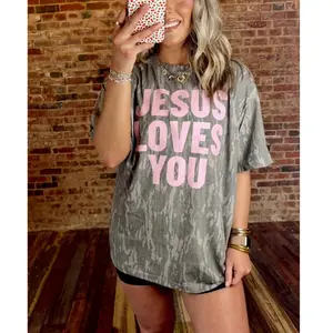 JESUS LOVES YOU Fall Foilage Washed Out Camo Tee