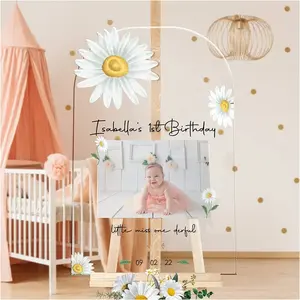 Lovely White Daisy 1st Birthday Party Photo Welcome Sign