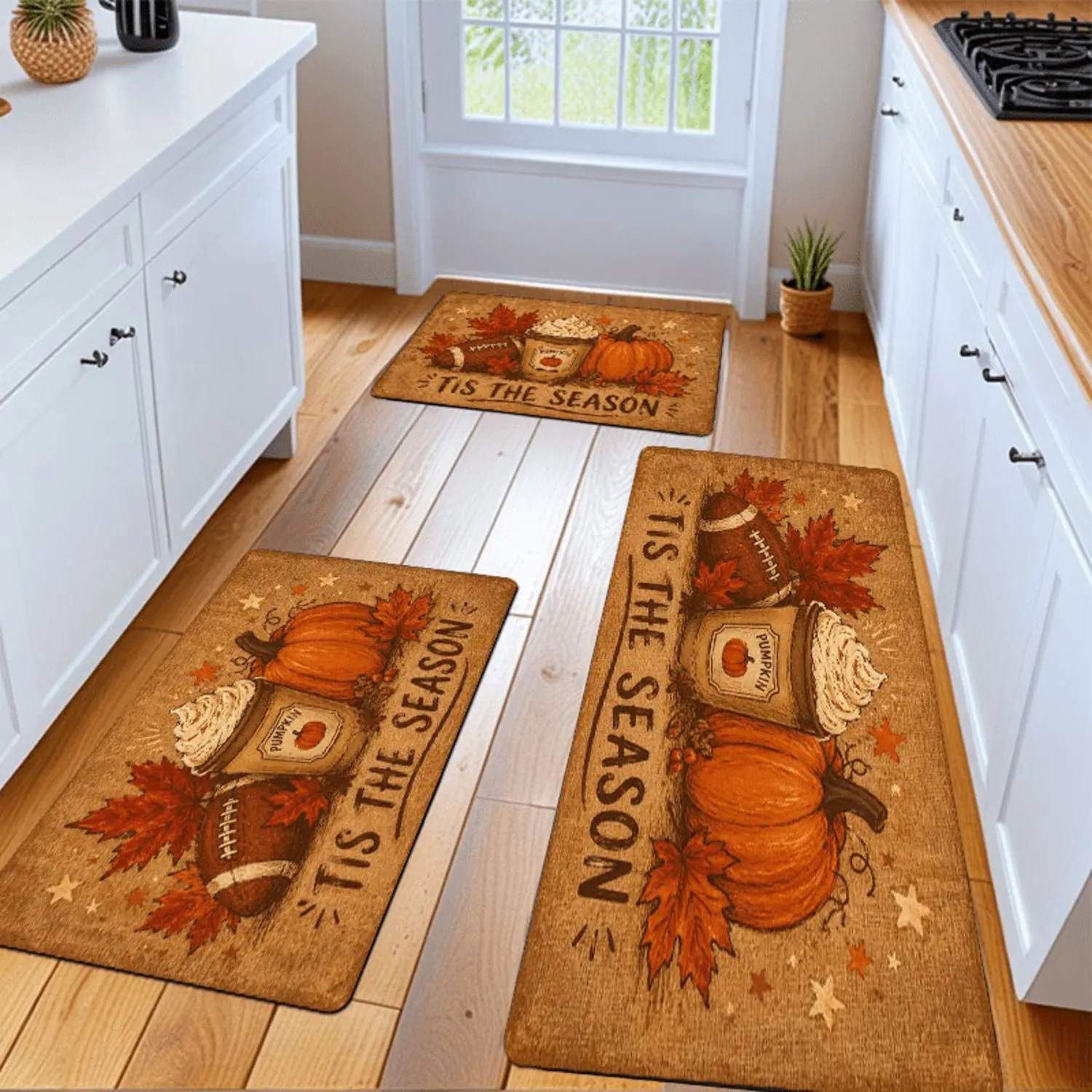 1pc Autumn Harvest Pumpkin Spice Flannel Area Rug Thick Cushioned PVC Non Slip Backing Machine Washable for Bedroom Porch RV Cozy Seasonal Floor Mat