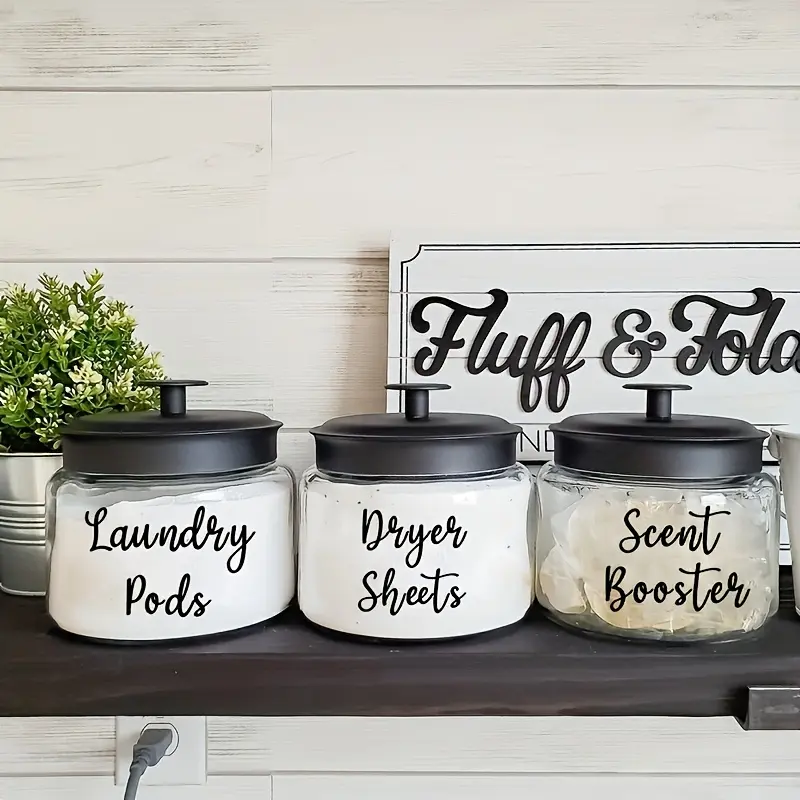 1 set of 3 pieces of laundry supplies glass jar English letter wall stickers, super convenient for classification and storage, essential items for home life, suitable for all seasons, stylish and versatile, removable stickers