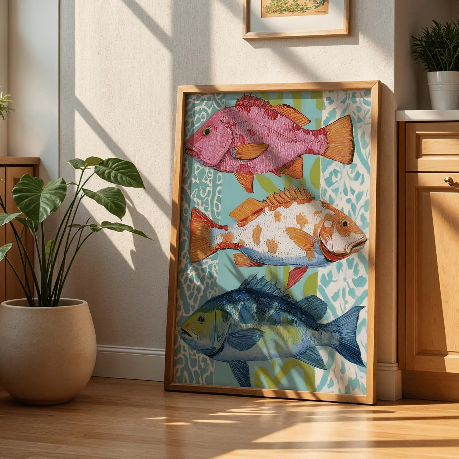 2D Flat, 2D Flat, 2D Flat/1pc Frameless Fish Wall Art - Colorful Marine Life Coastal Fish Painting Print, Aesthetic Sea Creature Canvas Poster Suitable for Bedroom, Hallway, Living Room Decor - Housewarming Gift, Modern Nautical Design