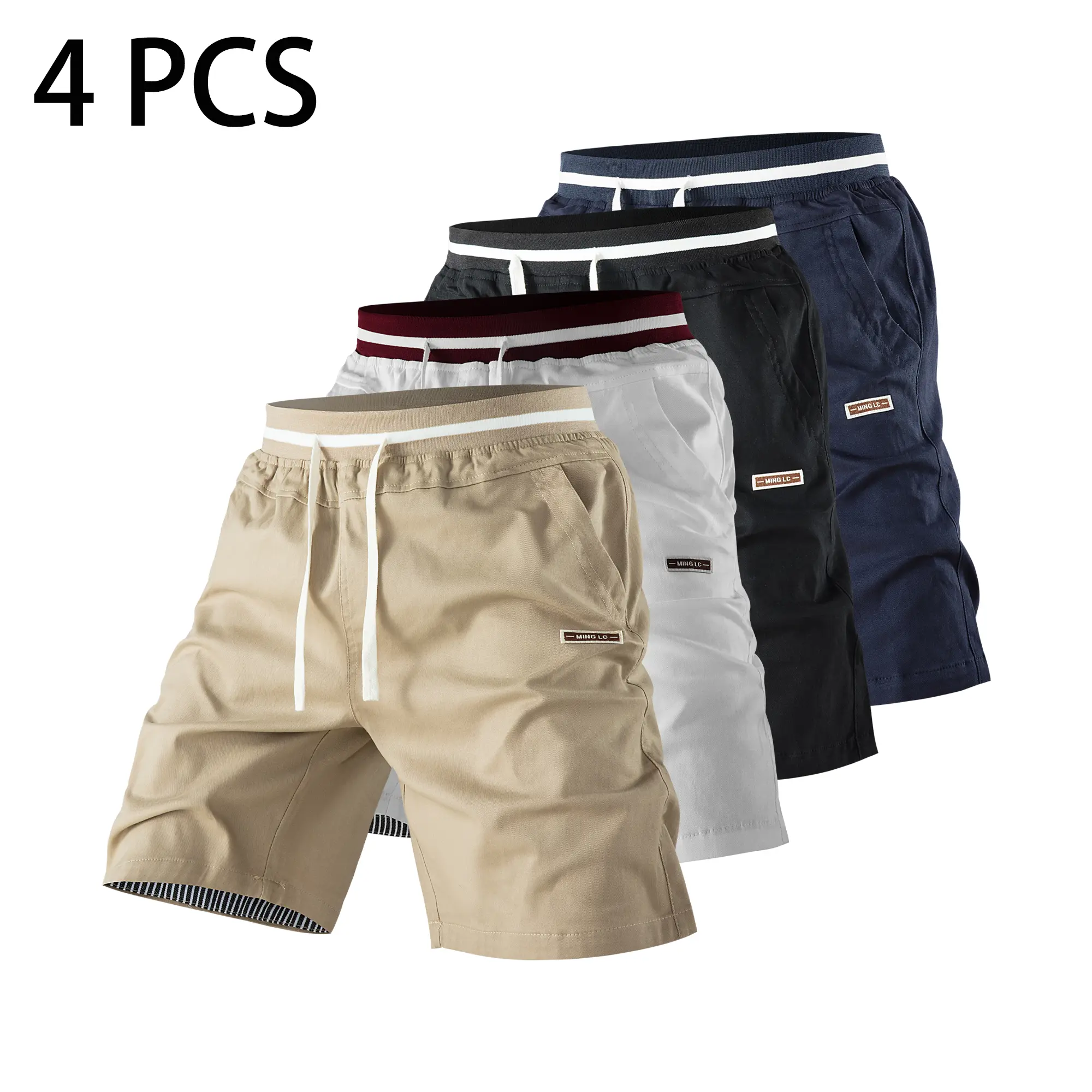 Men's Plain Pure Cotton Menswear Casual Shorts - Elastic Waistband, Breathable, Soft, Adjustable Stretch, Stretch for Bends, Fabric