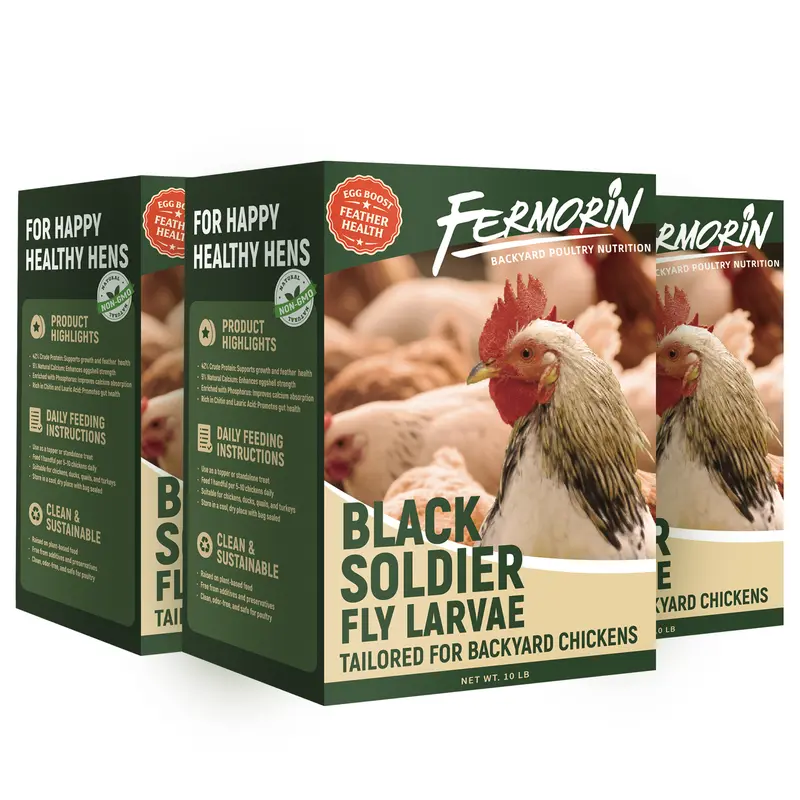 Fermorin 10/ 5/ 30/ 1 lbs Dried Black Soldier Fly Larvae for Chickens, High Protein Chicken Feed with 85X More Calcium Than Mealworms, Non-GMO Natural BSFL Treats for Laying Hens, Ducks, Quail, Birds & Reptiles