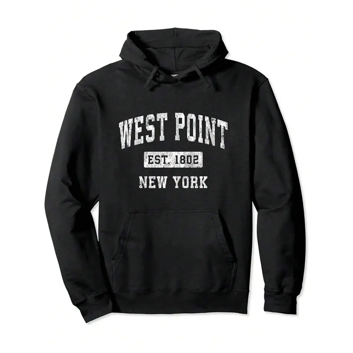 Men's West Point Academy Hoodie - Official Logo & 1802 Year Print, Black/White Alumni Sweatshirt For Cadets, Graduates & Fans, Casual Pullover Hooded Sweater For Year-Round Wear & West Point Pride