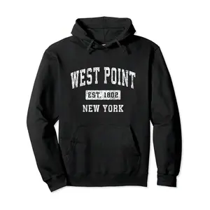 Men's West Point Academy Hoodie - Official Logo & 1802 Year Print, Black/White Alumni Sweatshirt For Cadets, Graduates & Fans, Casual Pullover Hooded Sweater For Year-Round Wear & West Point Pride