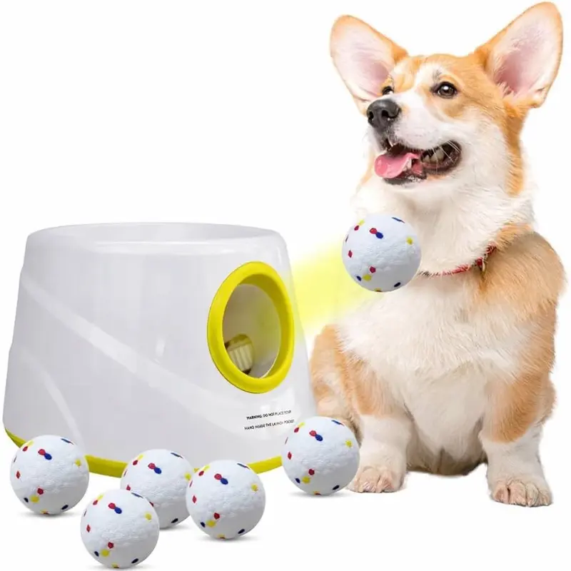 Automatic Dog Ball Launcher for Small & Medium Dogs, USB Rechargeable Interactive Fetch Machine with 3 Launch Distances (15-45 FT), Includes 6 ETPU Balls