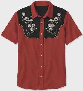Flower And Raven Skull Hawaiian Shirt Western Style Print Short-sleeve Button-down Summer Gift Red