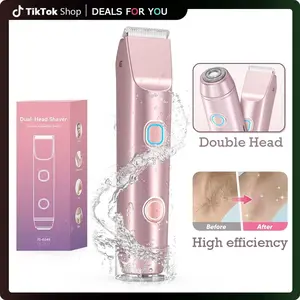 Bikini Trimmer for Women, 1 Box Rechargeable 2 in 1 Women Electric Shaver Dual Head Waterproof Hair Removal Machine for Armpits and Legs