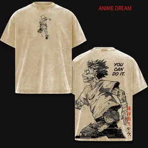 Deku My Hero Academia Anime Double Printed Vintage Washed Tee Unisex Oversize Anime Manga Washed Heavyweight Cotton T-shirt