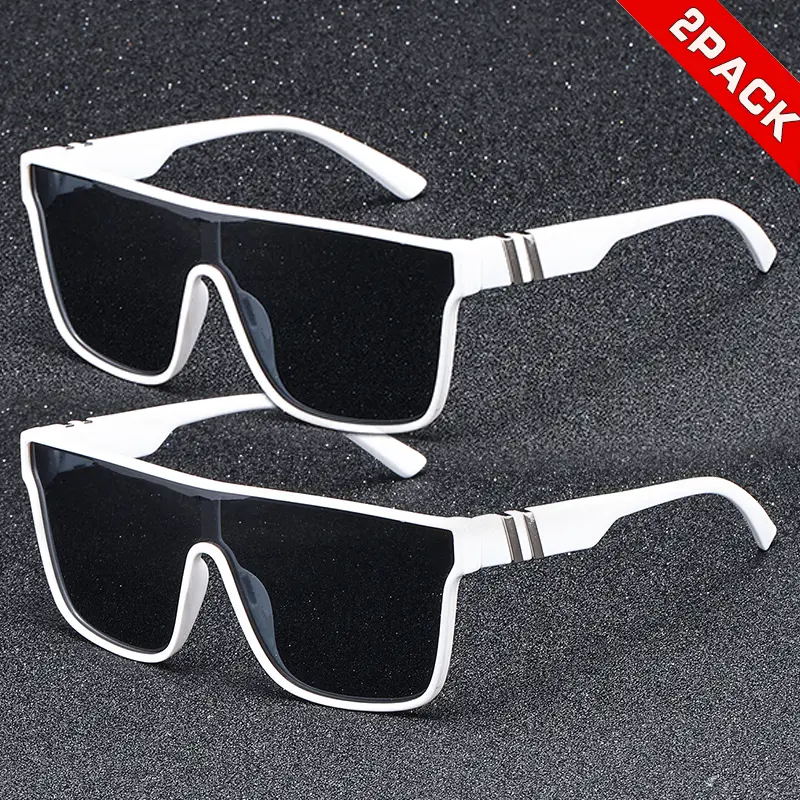 Unisex Full Frame Polycarbonate Sunglasses, 2-Pair Pack, 1-Piece Connected Lenses, UV400 Protection, Fashionable Eyewear for Outdoor Travel