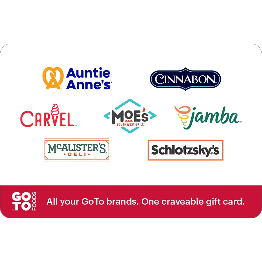 GoTo Foods eGift Card | Cinnabon, Auntie Anne's, Jamba, Moe's & More