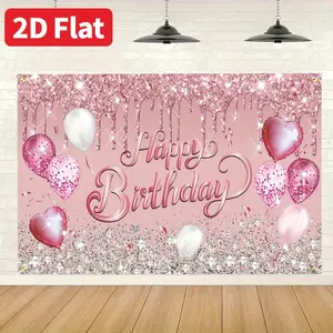 Rose Gold Glitter Birthday Backdrop Premium 100% Polyester Soft Fade Resistant Photography Banner with Silvery Balloons Happy Birthday Text Perfect for Women's Celebrations Photo Booths Home Decor