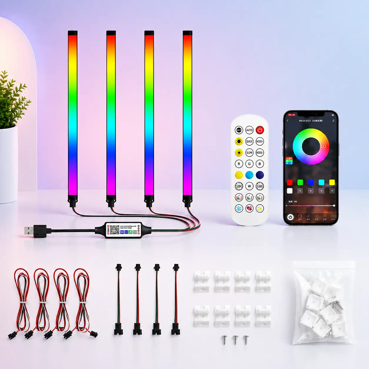 4-Pack USB-Powered Smart RGB LED Stair Light Bars Kit, App & Remote Control, Music Sync, 16M Colors for Wooden Stairs, Party Decor, Led Lights