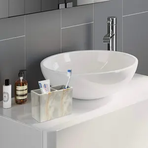 212 MAIN Modern Ribbed Grip Stainless Steel & Marble Stone Hedge Resin Toothbrush Holder, Bathroom Accessory for Toothbrush Storage & Organization