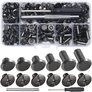 112 Pieces Metal Rivet Set (Gunmetal Black, M5 * 4,5,6,8,10,12), with Puncher and Screwdriver, Suitable for DIY Leather Crafts, Luggage, Clothing Decoration, Craft Belts, Bags, Shoes, and Wallet Repairs