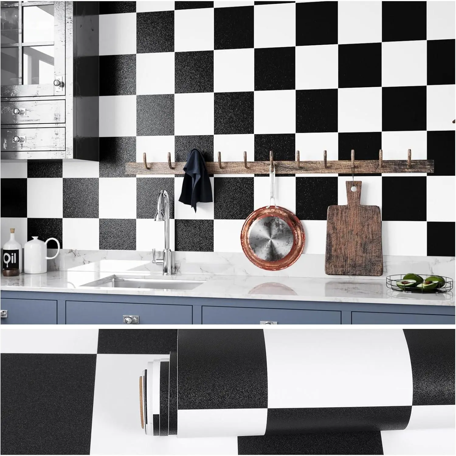 VEELIKE Large Checkered Peel and Stick Wallpaper Black and White Checkerboard Contact Paper for Cabinets Countertops Shelves 15.7''x354'' Self Adhesive Checkered Wallpaper for Bedroom Bathroom Kitchen2026