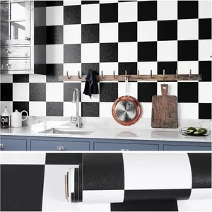 VEELIKE Large Checkered Peel and Stick Wallpaper Black and White Checkerboard Contact Paper for Cabinets Countertops Shelves 15.7''x354'' Self Adhesive Checkered Wallpaper for Bedroom Bathroom Kitchen2026