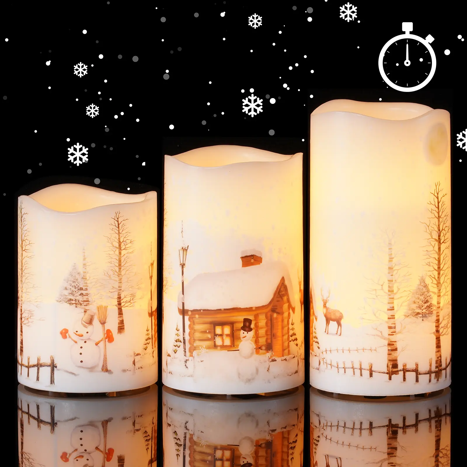 Homemory Christmas Flameless Candles Battery Operated with Snowman Timers Real Wax LED Pillar Candles for Rustic Country Home Farmhouse Cabin Decor Set of 3 Summer Sale Deals