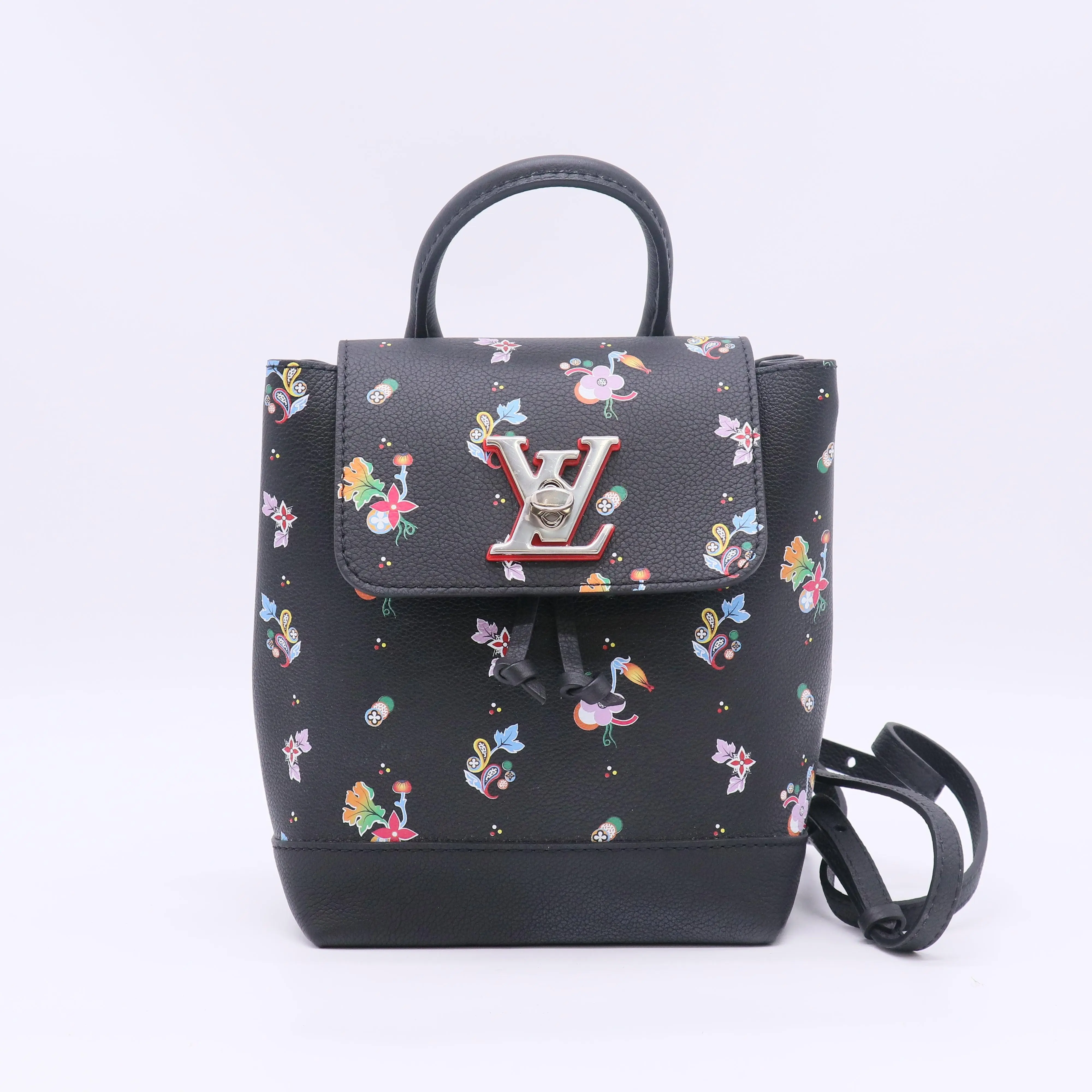 Pre-owned Louis Vuitton Leather Backpacks Lockme Backpack Floral Printed Mini Twins B23840