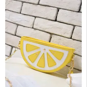 Women's Summer Lemon Crossbody Bag - Yellow & White Design with Chain Strap