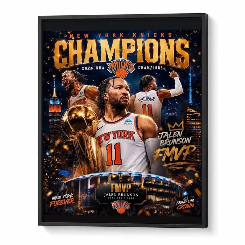 Jalen Brunson New York Knicks Championship Poster Print Unframed, NBA Basketball Wall Art