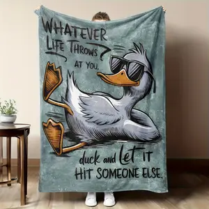 Cartoon Duck & Stylish Glasses Flannel Blanket Soft Warm All Seasons Sofa Throw Bed Gift Comfortable Home Decor Super Soft Anti-Static Vibrant Printed Design