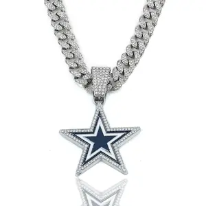 5-Pointed Star Pendant Gold-Silver Plated 20-Inch Chain & Link Necklace - Iced Out Miami Diamond Bling Hip Hop Rapper Jewelry Gift for Men & Women