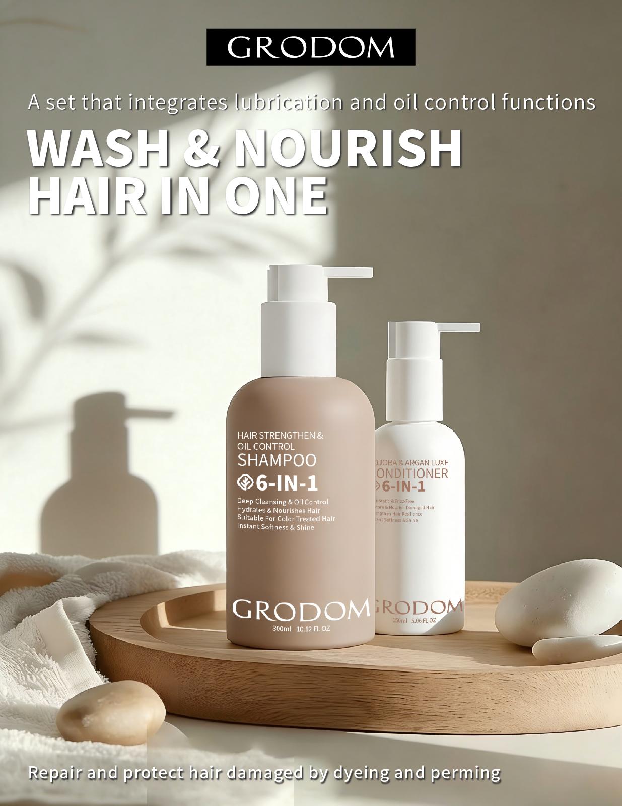 GRODOM Amino Acid Shampoo & Conditioner Set, Hair Growth & Loss Prevention, Argan Jojoba Oil Moisturizing, Sulfate-Free, Biotin Infused, Deep Repair for Color Treated & Permed Hair, Scalp Refreshing & Volumizing, 300ml x 2 GRODOM Amino Acid Shampoo & Conditioner Set, Hair Growth & Loss Prevention, Argan Jojoba Oil Moisturizing, Sulfate-Free, Biotin Infused, Deep Repair for Color Treated & Permed Hair, Scalp Refreshing & Volumizing, 300ml x 2