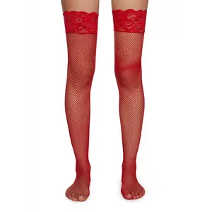 Charming Temptation Fishnet Thigh Highs - Red