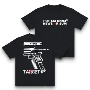 Y2K Graphic T-Shirt Double-Sided Print with The Slogan Put Em Onna News Or Sum with Bullet Hole Design Crew Neck Short Sleeve Made In USA For Women For Men [180G 100% cotton, lightweight and breathable, soft and comfortable]