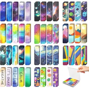 48 Pieces Unique Sensory Stickers for Anxiety Relief Items - Sensory Strips with Storage Box - 2 Textured Surface Fidget Strips for Office & Classroom Desk - Relieve Adult & Teen Stress