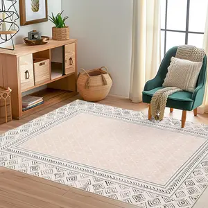 GARVEE 10x13 Large Area Rug, Modern Bordered Accent Rug for Bedroom, Washable Living Room Rug, Ultra-Thin Soft Front Door Mat, Non Slip Low Pile Home Decor Carpet, Non Shedding Kitchen Rug, Beige/Camel