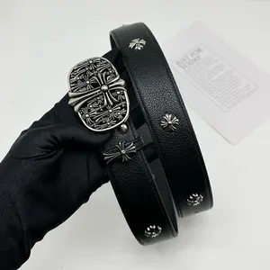 Vintage Black Cross Buckle Belt, High Quality PU Leather Strap for Men & Women, Unisex Gothic Waist Belt with Multi Color Accents