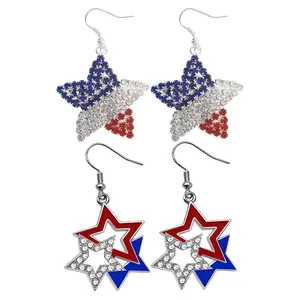2 Pair July 4th Independence Day Earrings American Flag Five-pointed Star Earrings Dangle Earrings for Women Independence Day Gifts
