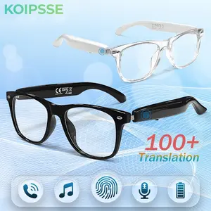 KOIPSSE smart glasses, Wireless audio glasses, with translation-enabled, Bluetooth wireless music playback, call answering, dual touch controls for volume adjustment, sound, suitable for indoor and outdoor use, and a recommended gift