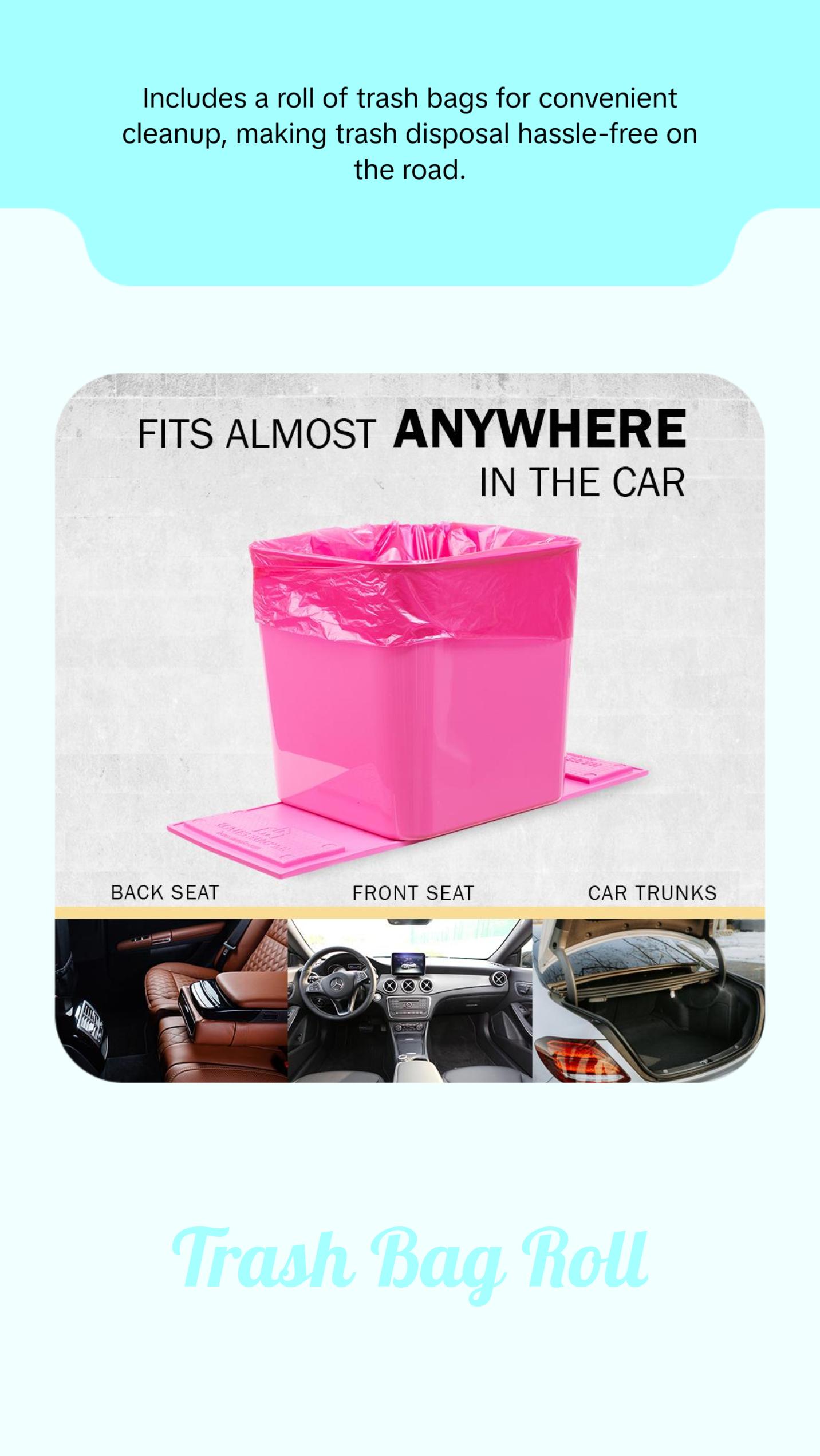 Haussimple Pink Car Trash Can with Stability Flaps Magic Strips & Free Trash Bag Roll Liners Compact Design for Car Organization