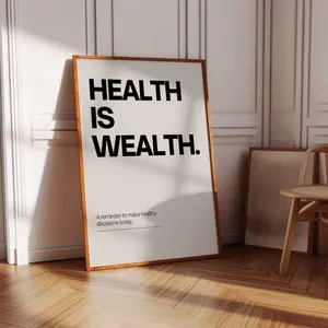 Health Is Wealth Motivation Poster Affirmation Self Care Wall Art Healthy Lifestyle Sporty And Rich Décor Decor Glossy