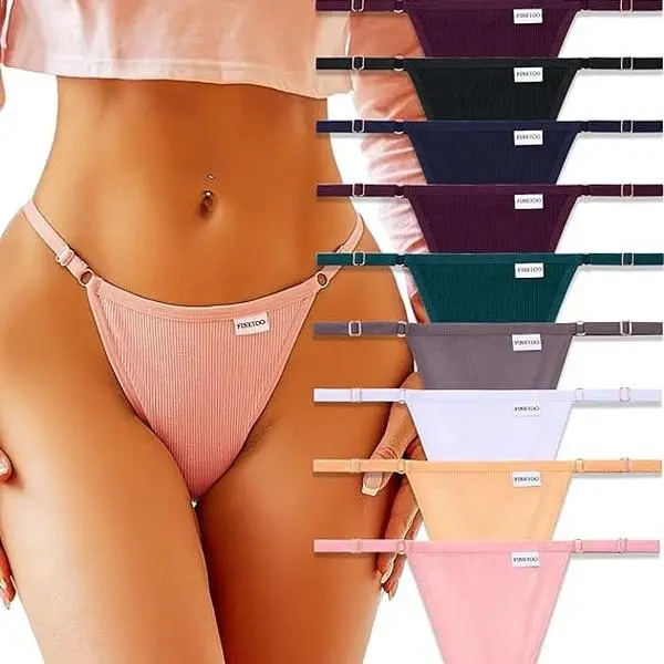 Women's Minimalist Lightweight Cotton G-String Panties - Low Waist, Adjustable Strap, Plain, Pull-On Comfortable Underwear for Ladies (S-XL)