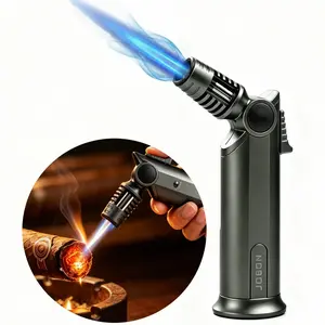 Butane Torch Lighter, Adjustable Jet Flame, Compact Windproof Powerful Tool, Red Flame Kitchen Utensil, Father's Day Mens Gifts for Dads (Butane Gas Excluded)