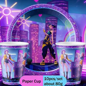 Cyber Girl Party Paper Cups & Plates Set, 10pcs Each, Glitter Edge Disposable Tableware, Party Supplies, Birthday, Girls' Night, Themed Party Decorations