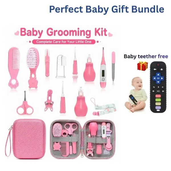 Baby Grooming Kit for Newborns, Complete Baby Healthcare Kit with Thermometer, Hair Brush, Comb, Nail Clipper & Pacifier Clip, Baby Registry Must Haves, Newborn Essentials Gift Set