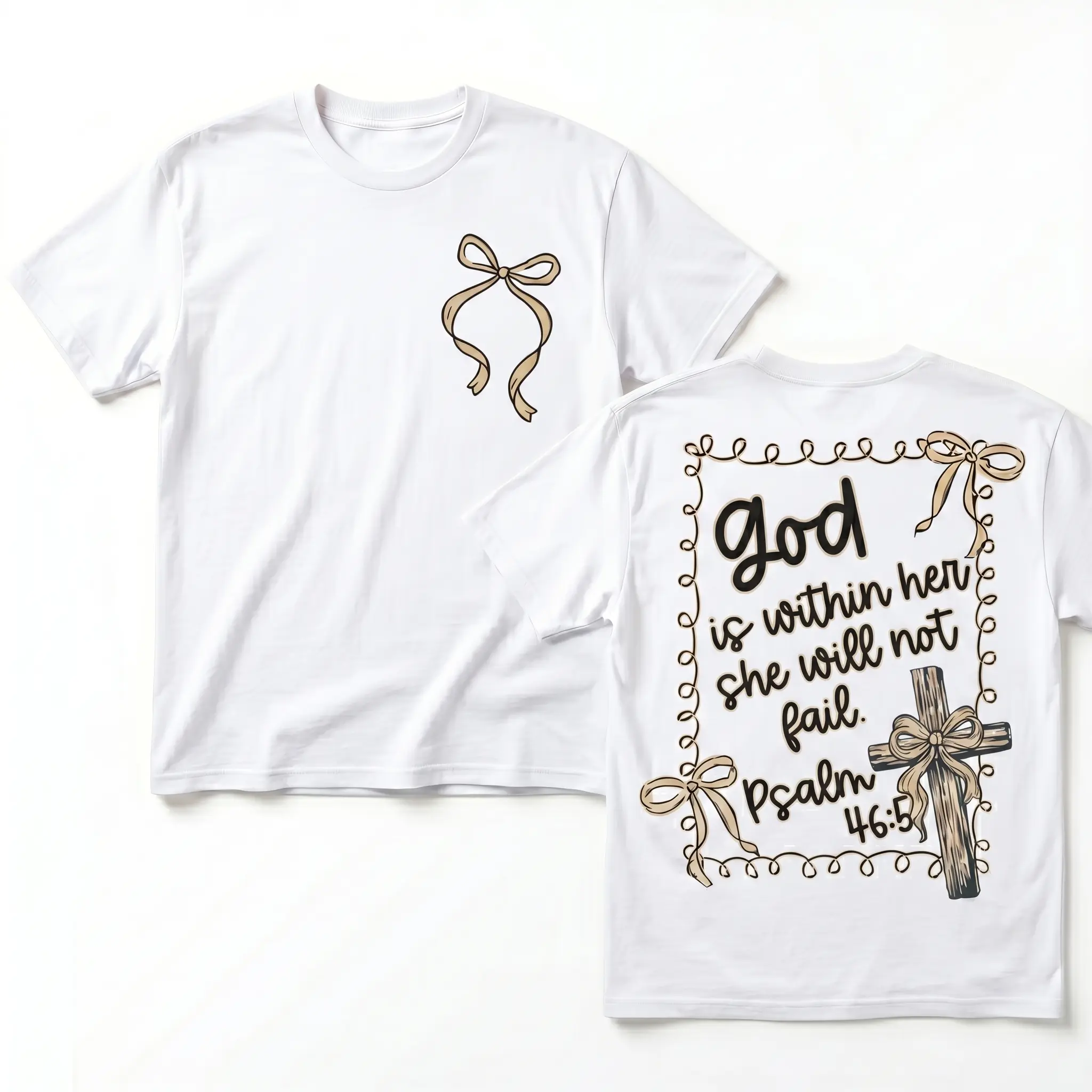 Women's Camo Short-Sleeve Tee with 2-Sided 'God is Within Her' Psalm 46:5 Graphic - Soft, Breathable Christian Gift, Everyday, Tshirt, Shirts For Women