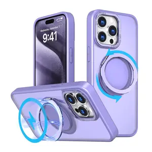 MXX iPhone 15 pro max case with 360° Rotatable Ring, Magnetic Stand, Compatible with MagSafe, Silicone Protective Cover for Women and Men -(Lilac)