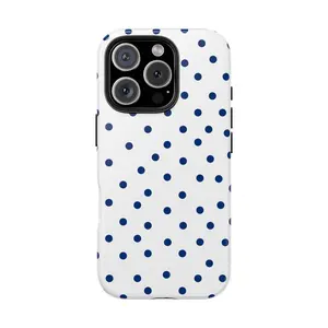 Navy Dot Phone Case - Protective Hard cover For iphone 17 pro case iphone 16 pro max case 15 14 13 12 11 & Samsung S25 Ultra, cute pretty phone cases, PC & TPU Hybrid Shockproof phone case make it durable sturdy protective fits supports phone