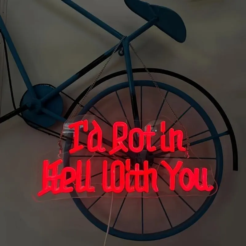 I'd Rot in Hell with You Letter Design Neon Sign, USB Powered LED Decorative Atmosphere Light, Decorative Light for Home and Office, Cafe Lighting Decorative Light, decorative ambiance lighting, LED Neon Lights, Cool Lights
