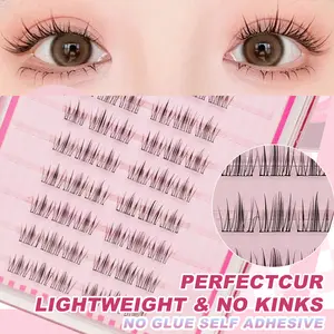 60pcs No Glue Curly Lashes Upper Lashes With High Capacity Lash Set, Easy Application Lashes For Daily Manga Style And No-Makeup Look Effect, Fish Tail Design Gradient Natural Volume Lashes Lash Clusters,Eye Lash Clusters,Individual Eyelashes,Lashes
